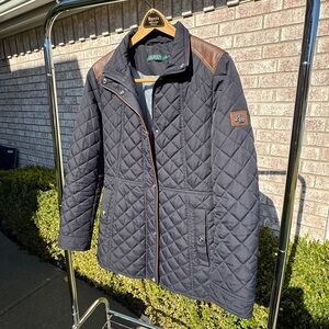 Ralph Lauren Navy Quilted Jacket with Brown Accents